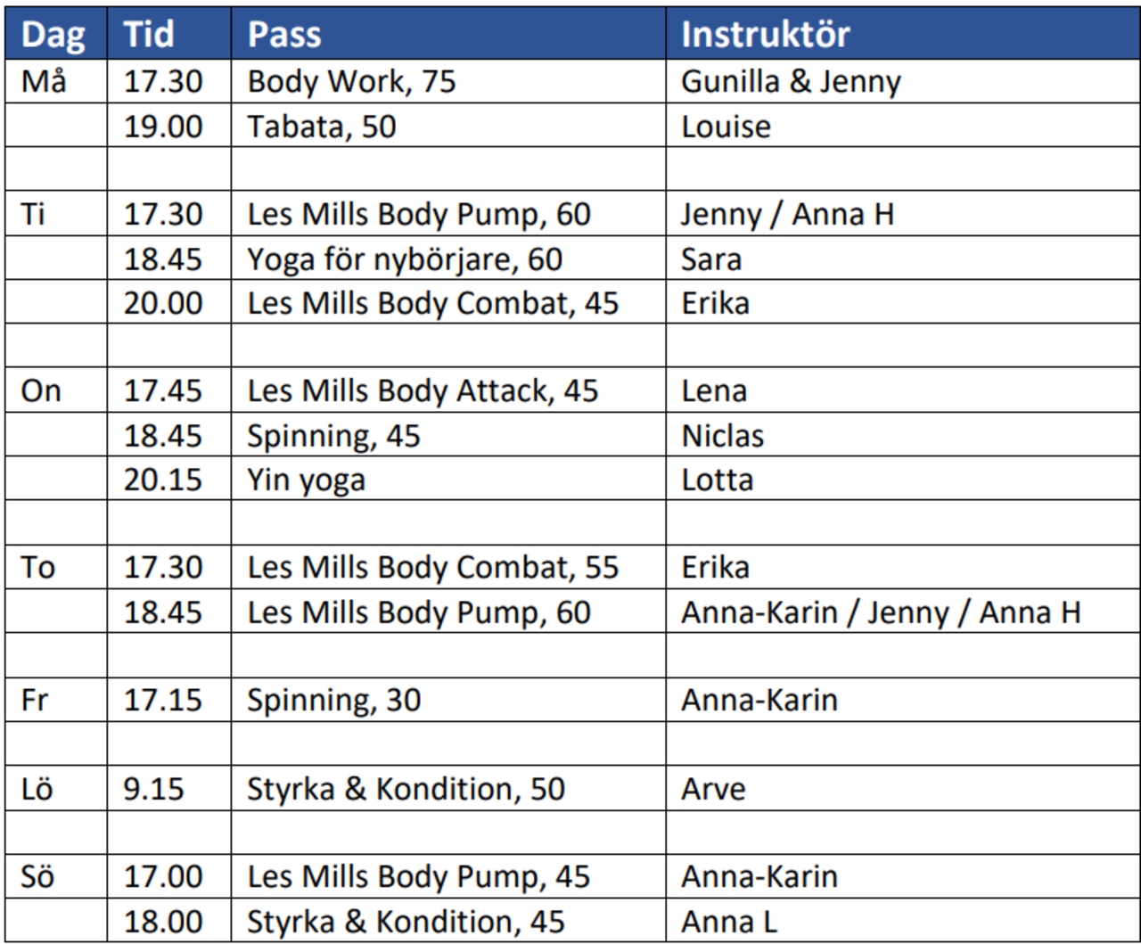 Höstterminens schema