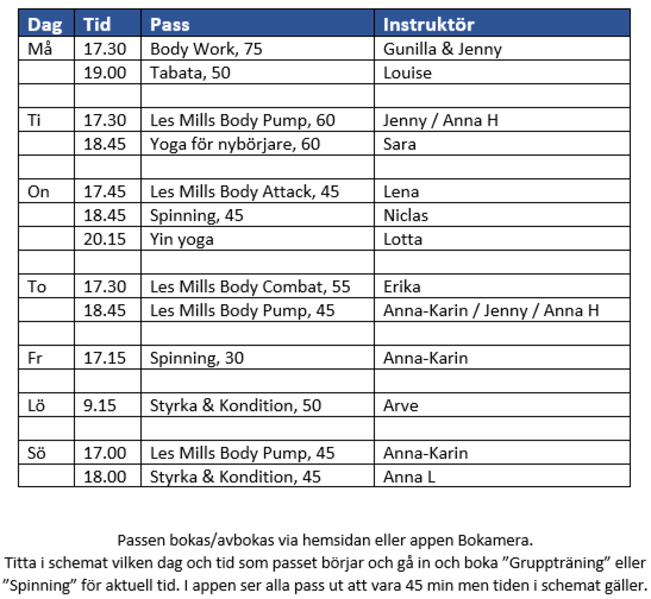 Höstterminens schema