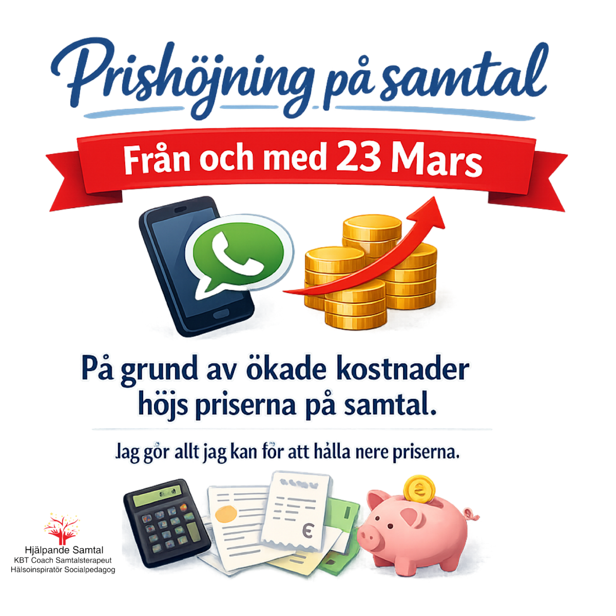 Information om prisjustering från 23 mars